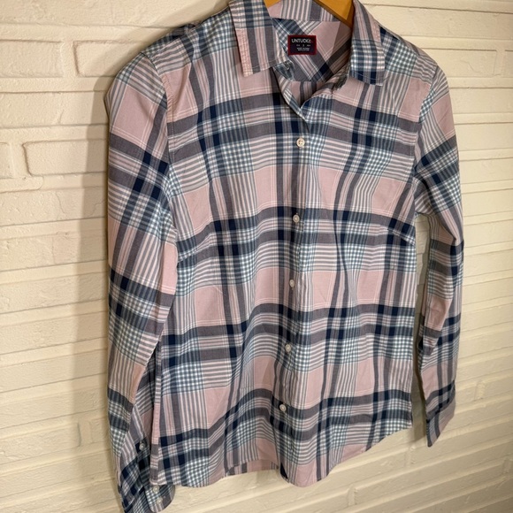 Untuckit Blue and Pink Plaid Cotton Long Sleeve Button Down Top, Women’s Size 2 - Picture 2 of 7